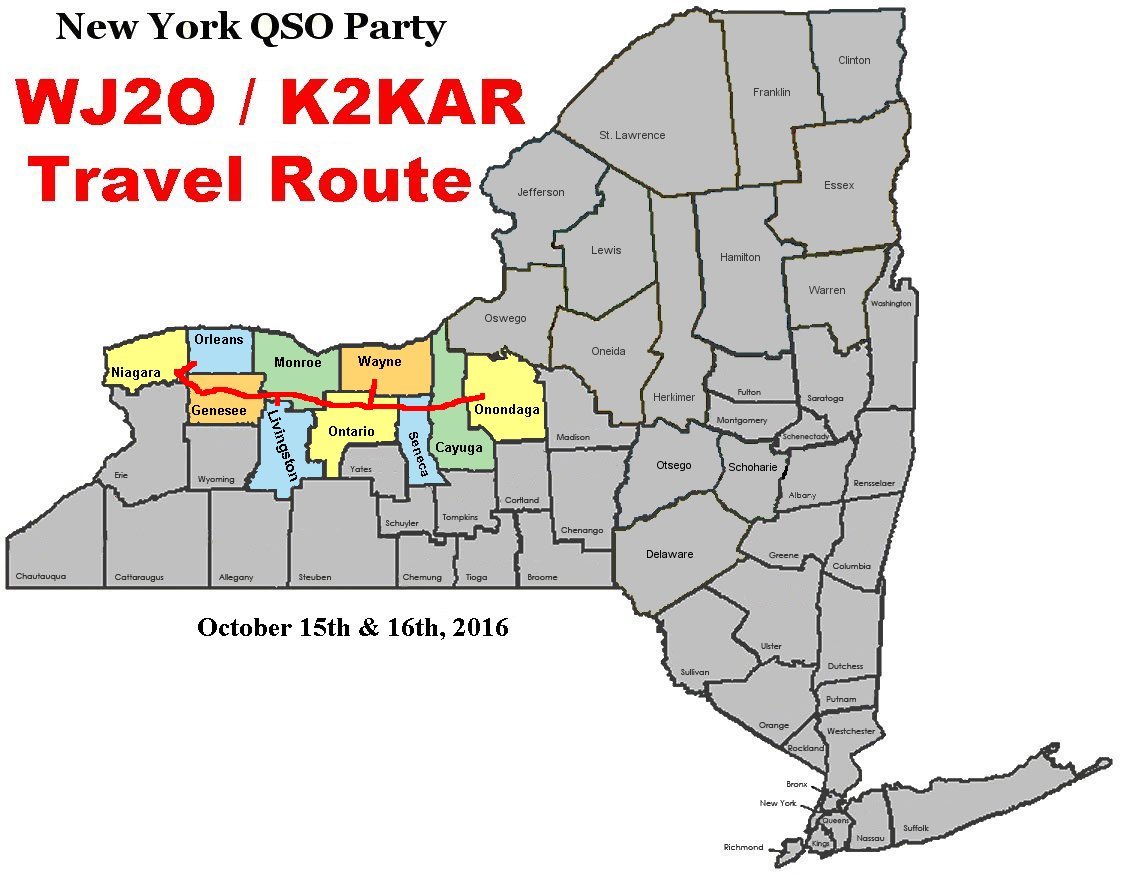 NYQP 2016, WJ2O, K2KAR, Niagara Country, Travel route, New York